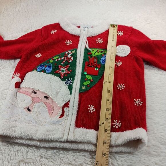 Tiara Girls Appliqué Embellished Zip-Up Christmas Santa Knit Sweater XS/CH-4 - Picture 9 of 10